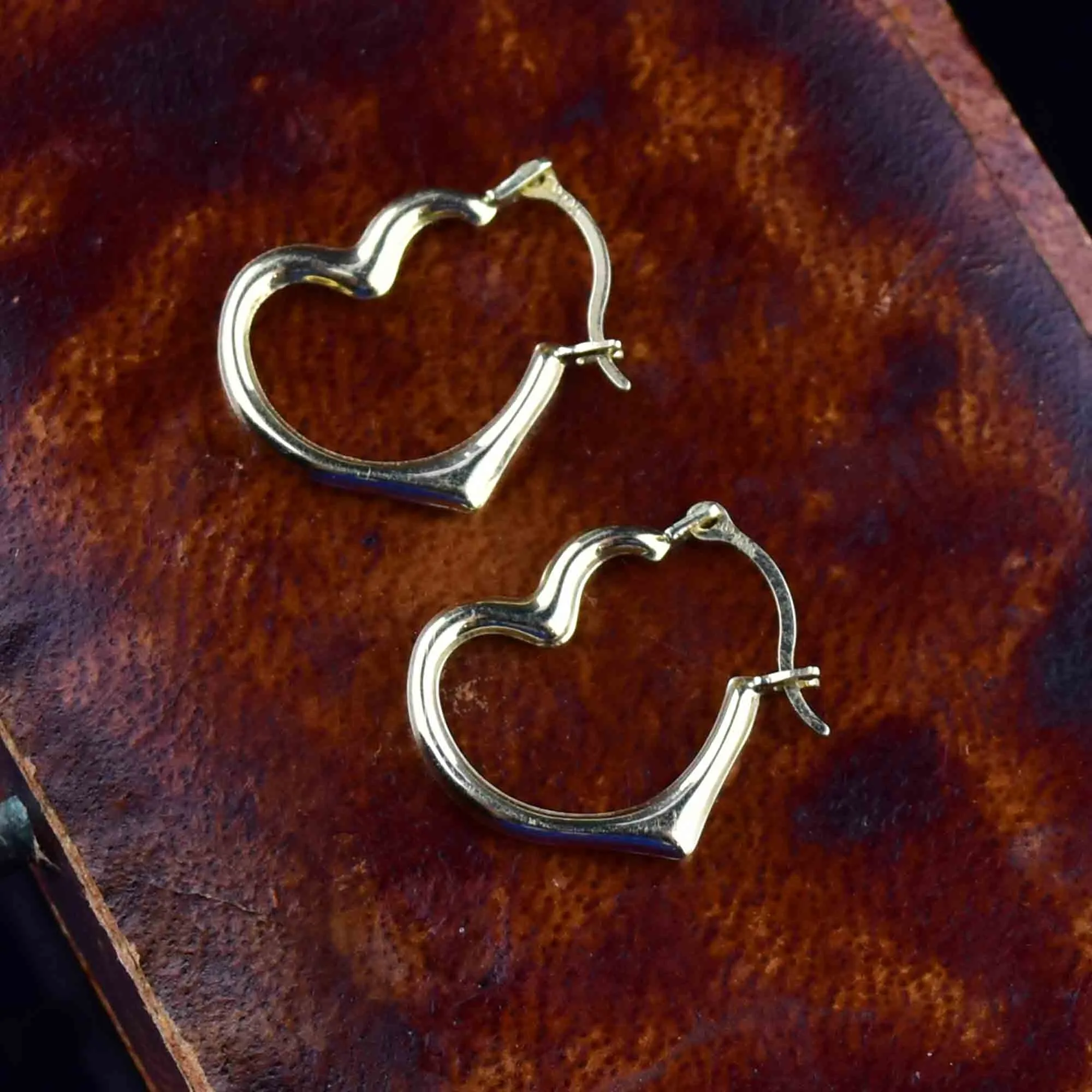 10K Gold Heart Huggie Hoop Style Earrings