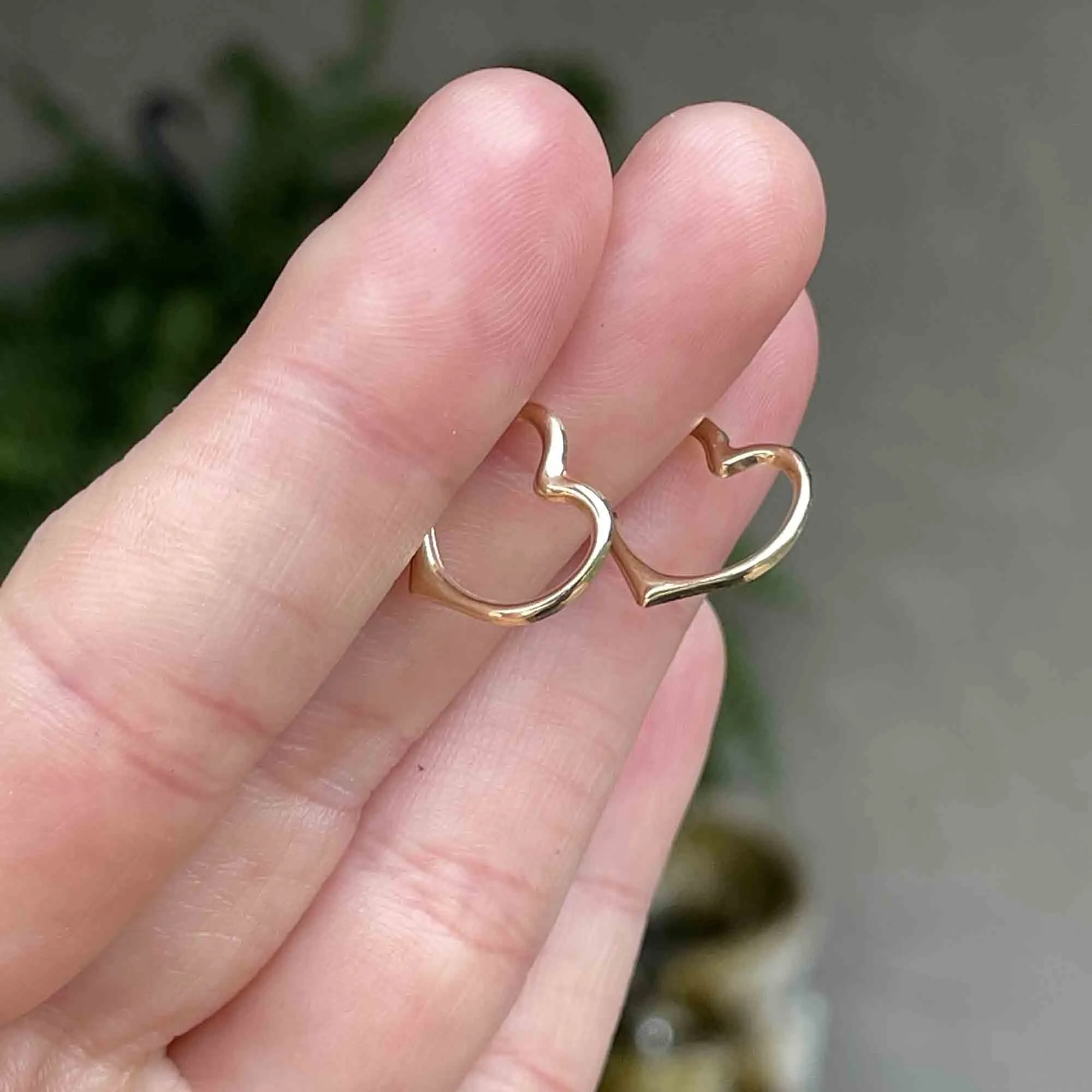 10K Gold Heart Huggie Hoop Style Earrings