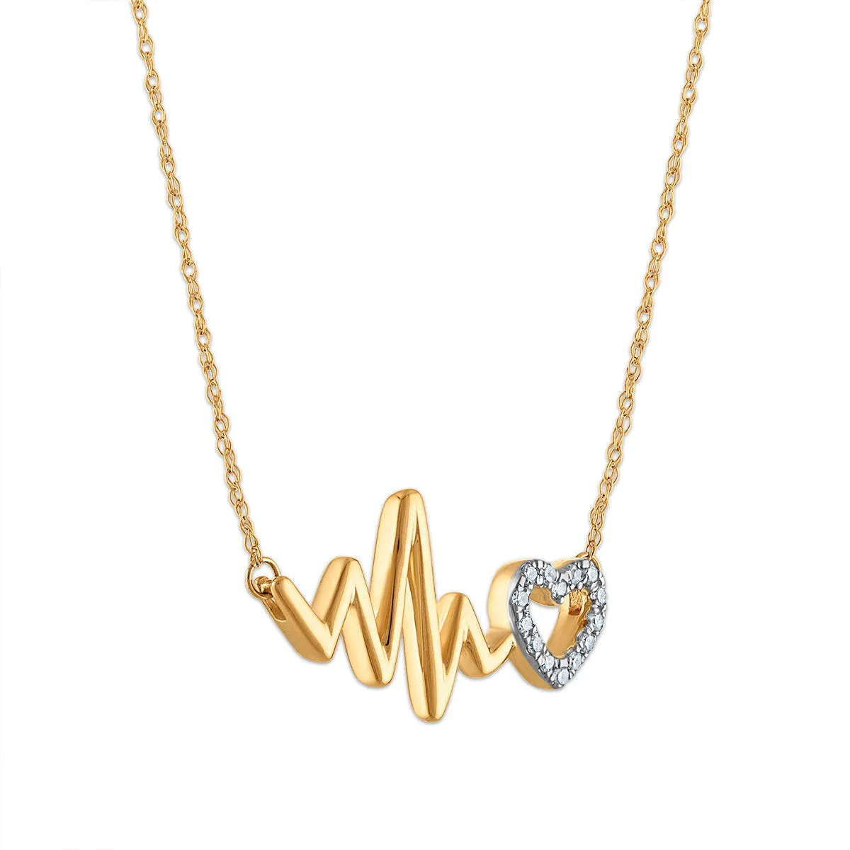 1/10 CTW Diamond Heartbeat Necklace in 10KT Yellow Gold