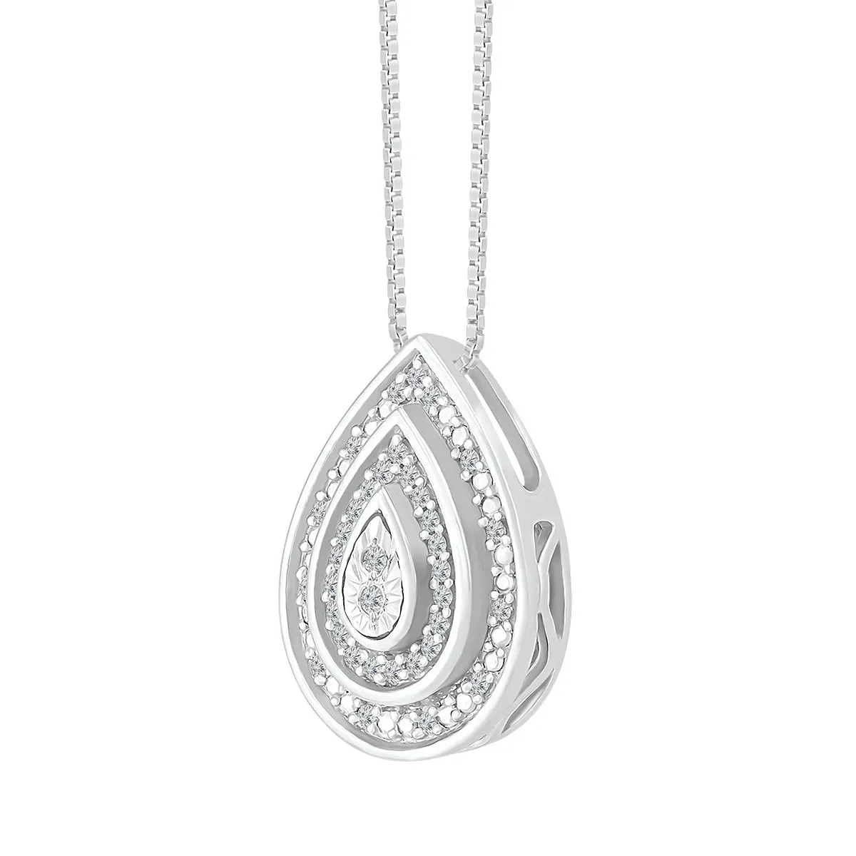 1/15 CTW Diamond Cluster Pear Shaped 18-inch Pendant in Sterling Silver