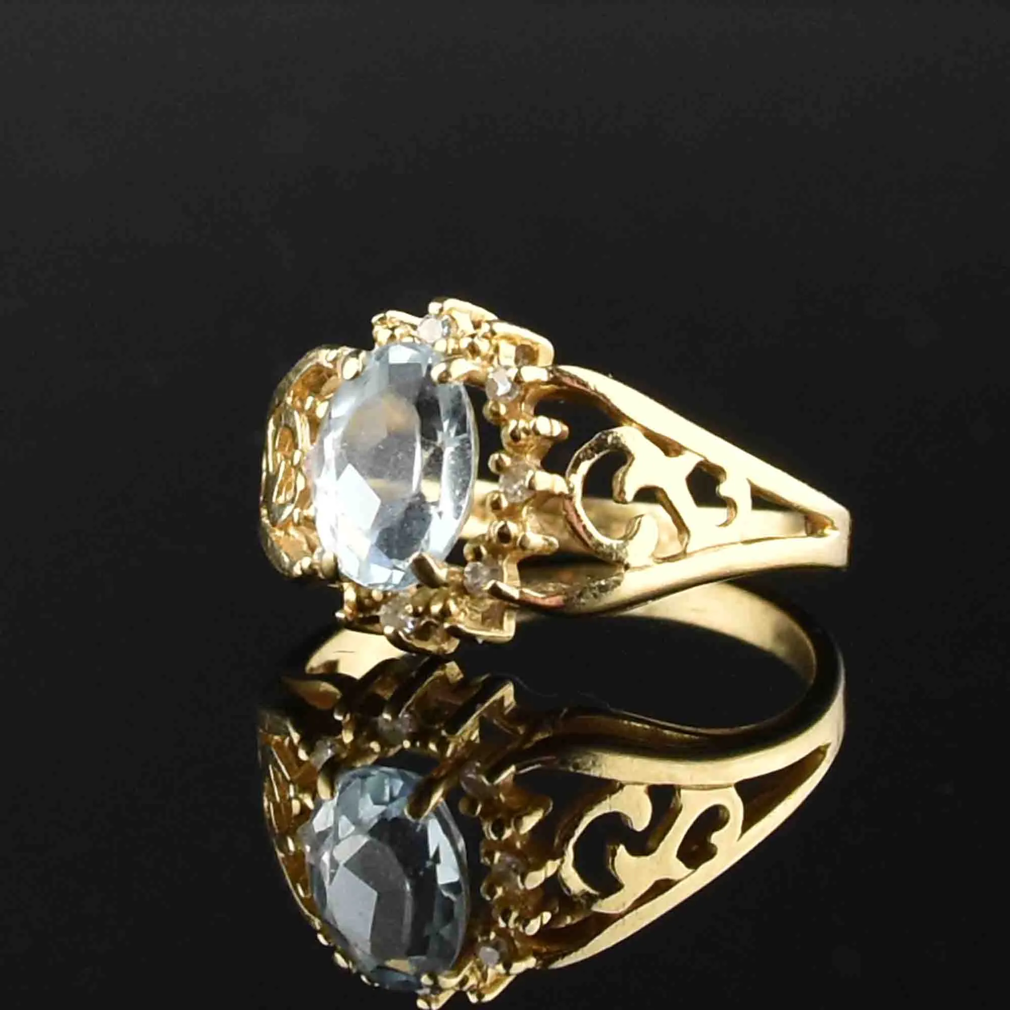 14K Gold Aquamarine Diamond Halo Ring, Sz 4.75