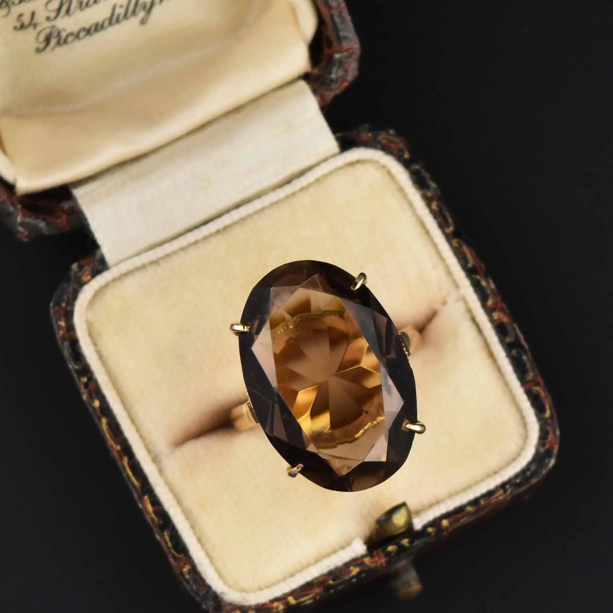 14K Gold Vintage 15.5 CTW Smoky Quartz Ring, Sz 7.5