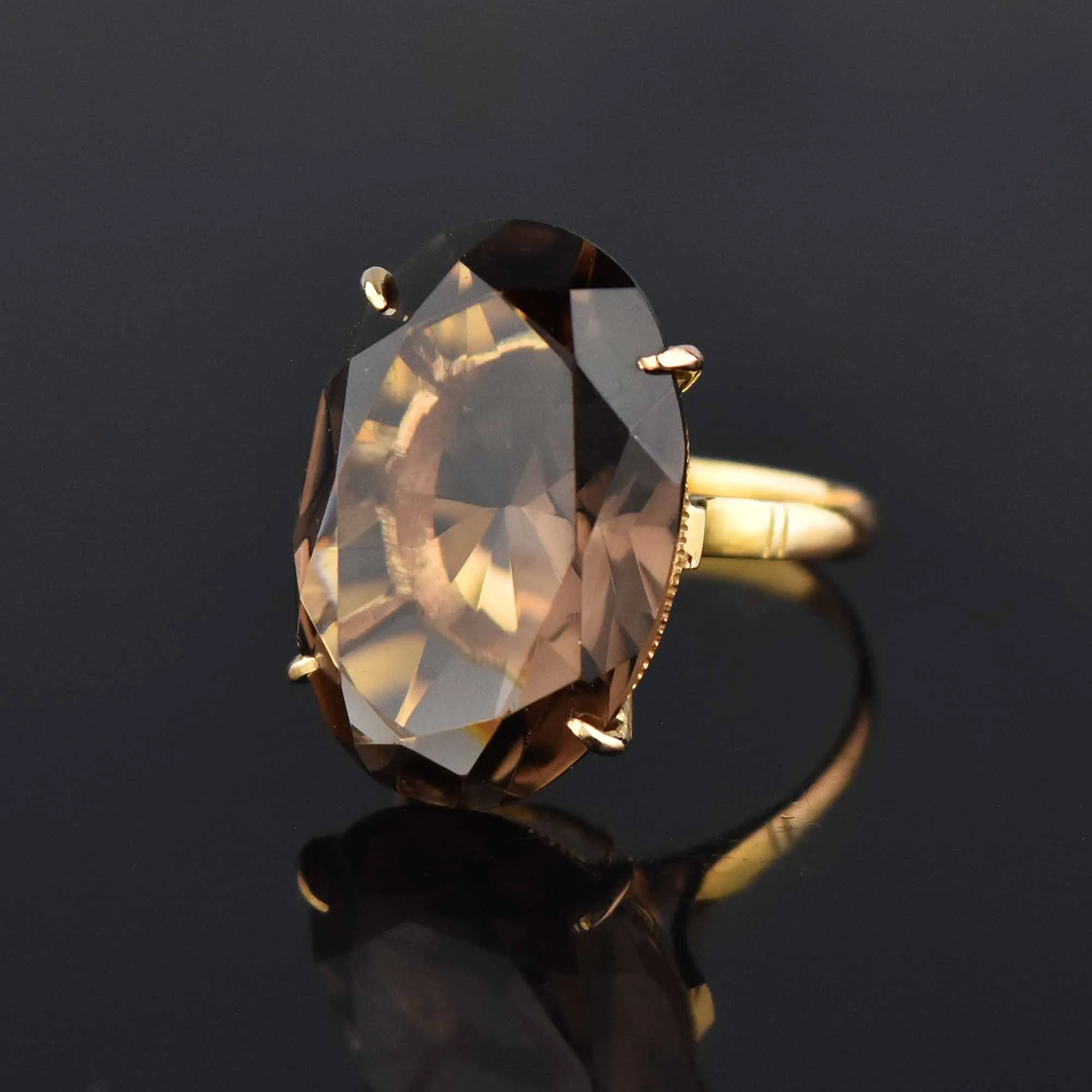 14K Gold Vintage 15.5 CTW Smoky Quartz Ring, Sz 7.5