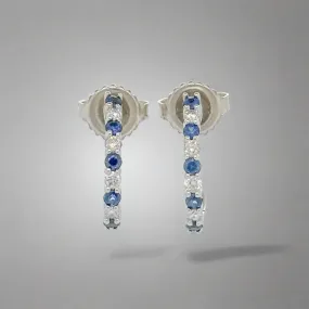 14K W Gold 0.20ctw Diamond and 0.33ctw Sapphire Earrings