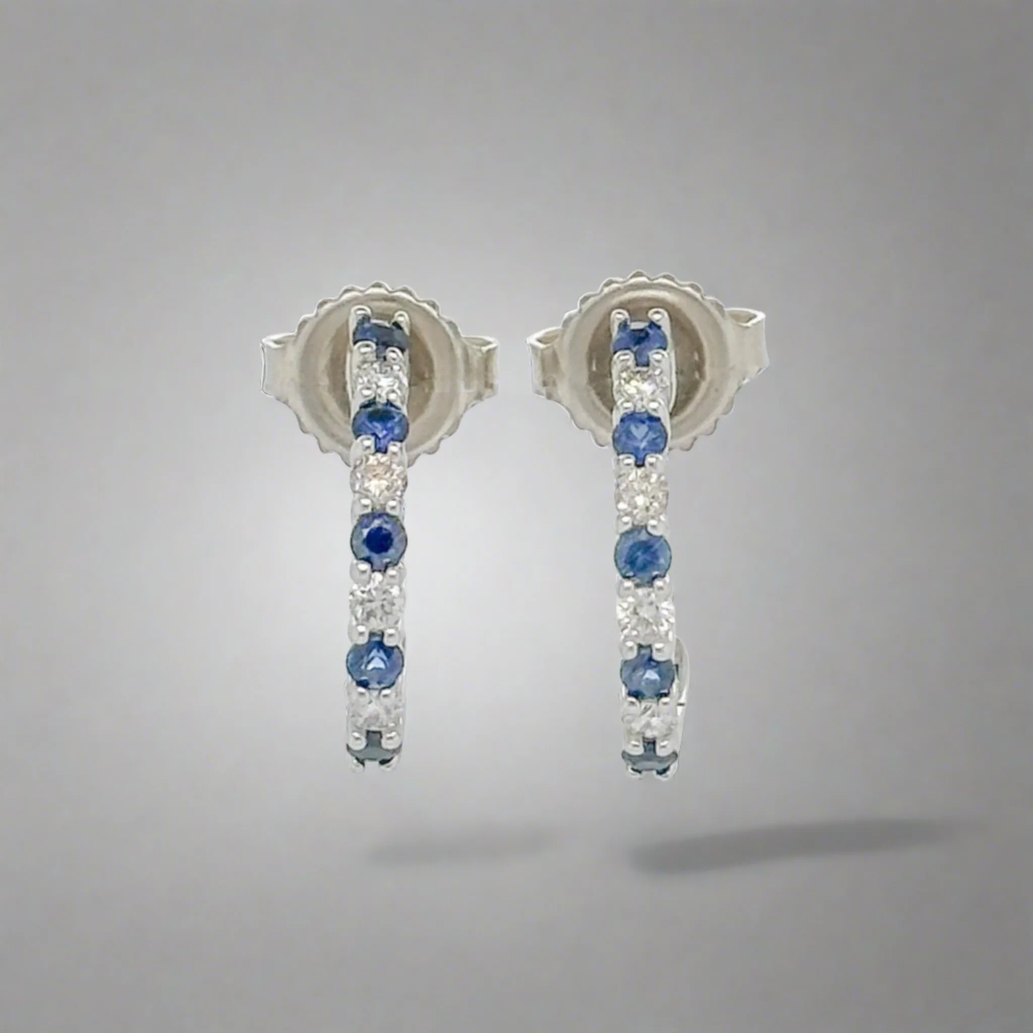 14K W Gold 0.20ctw Diamond and 0.33ctw Sapphire Earrings