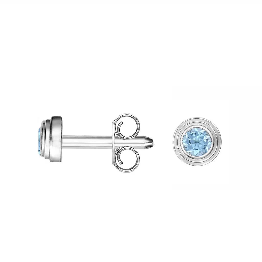 14K White Gold Blue Topaz Birthstone Stud Earrings