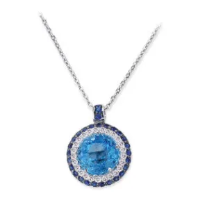 18K White Gold Pendant Necklace With Diamonds Sapphires And Blue Topaz