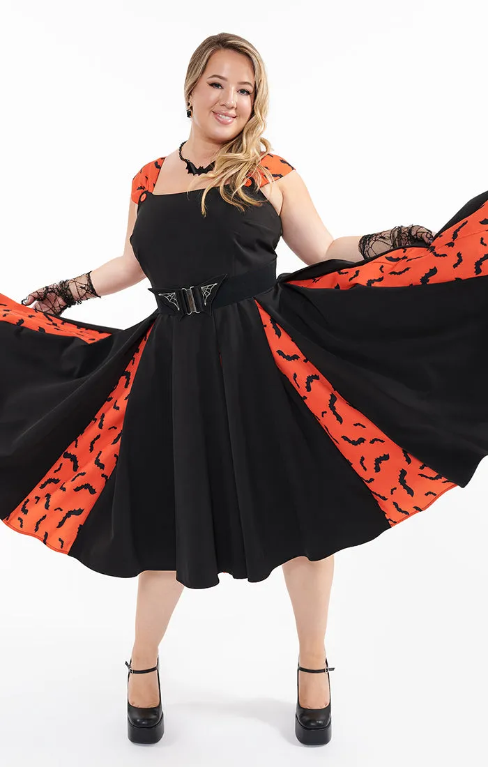 1950s Black and orange Bats swing dress