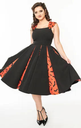 1950s Black and orange Bats swing dress