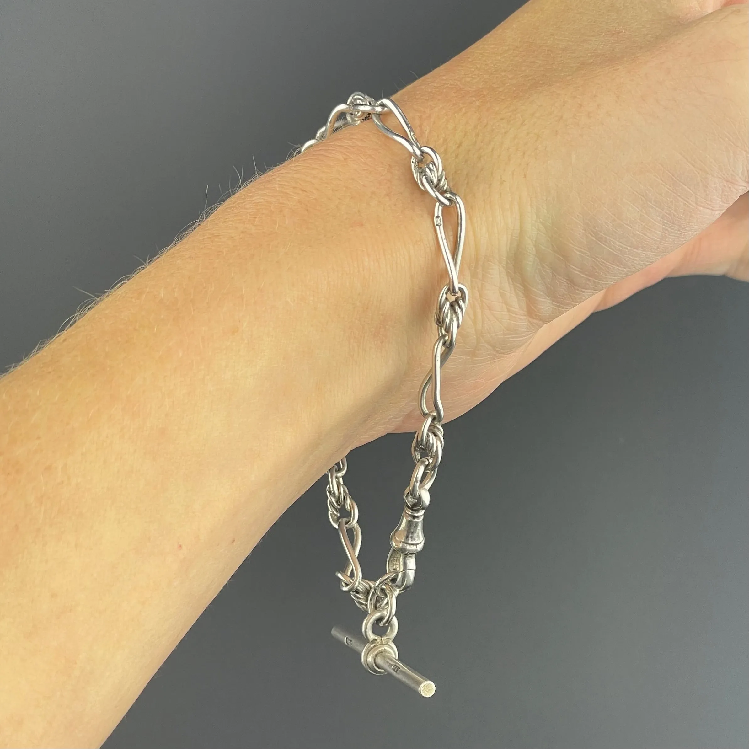 Antique Silver Trombone Link Watch Chain Bracelet