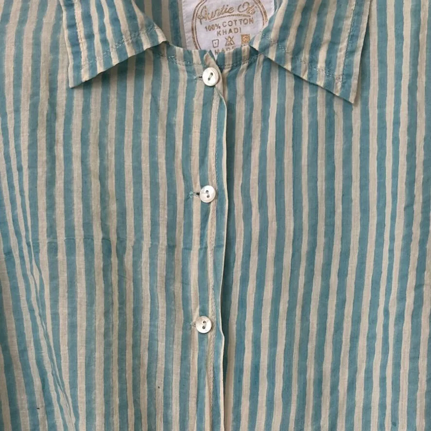 Auntie Oti Button Shirt: Aqua Stripe