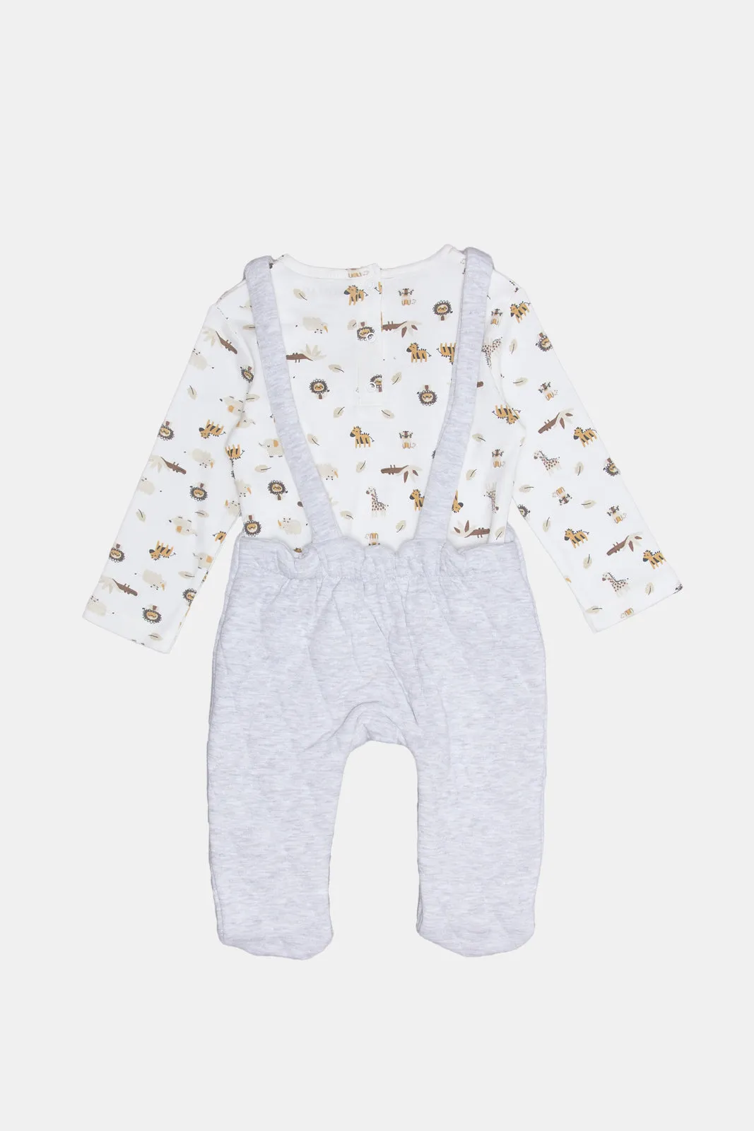 Babies Grey And White Dungaree Set (2 Piece)