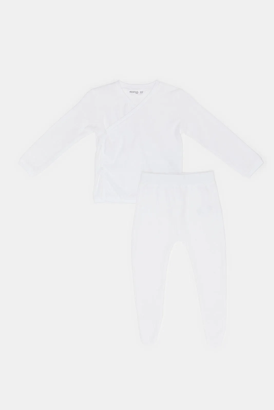 Babies White Front Button Wrap Over Pyjama Set (2 Piece)