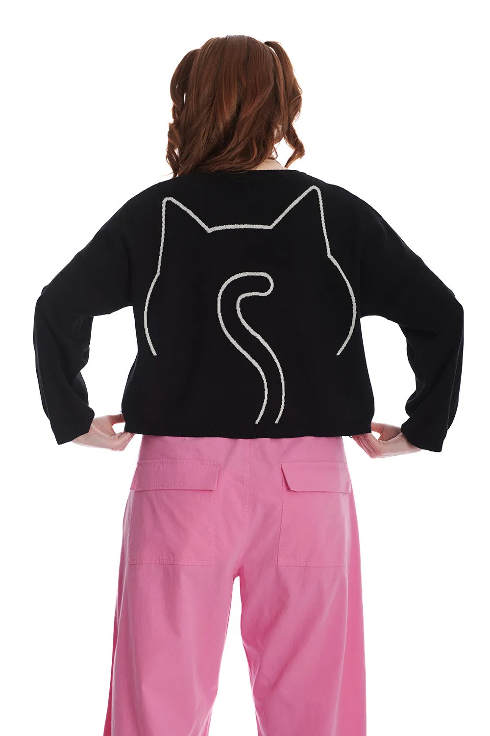 Banned Haru Cat Jumper in Black Knitted Back Detail