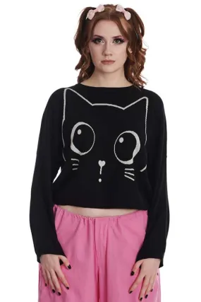 Banned Haru Cat Jumper in Black Knitted Back Detail