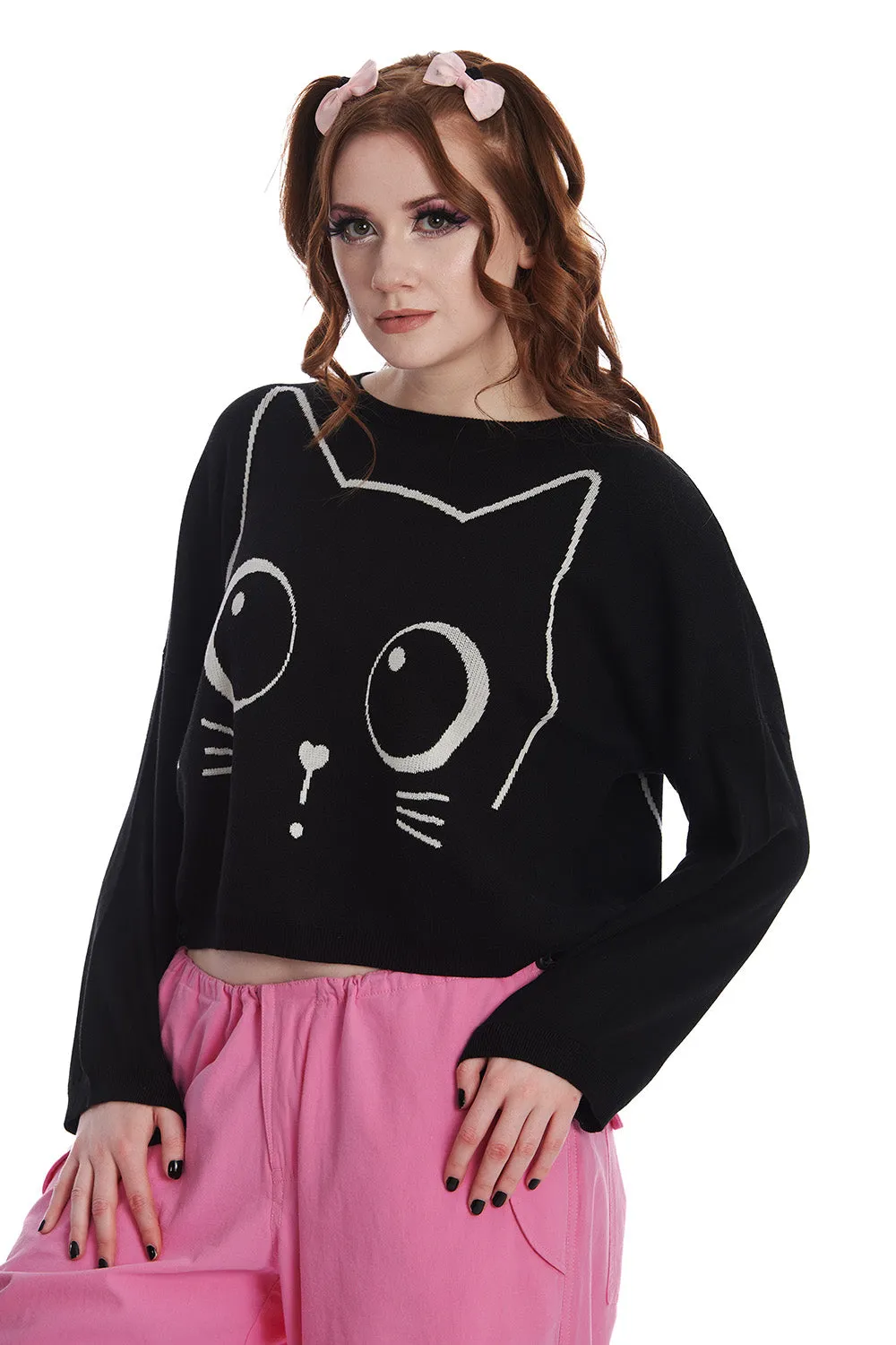 Banned Haru Cat Jumper in Black Knitted Back Detail