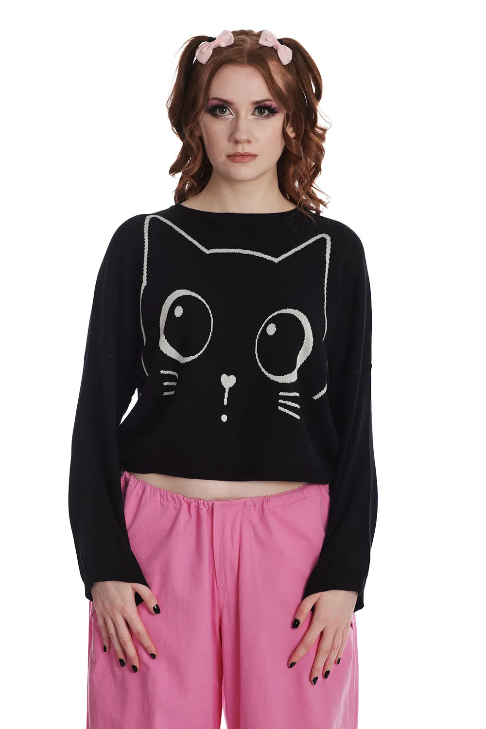 Banned Haru Cat Jumper in Black Knitted Back Detail