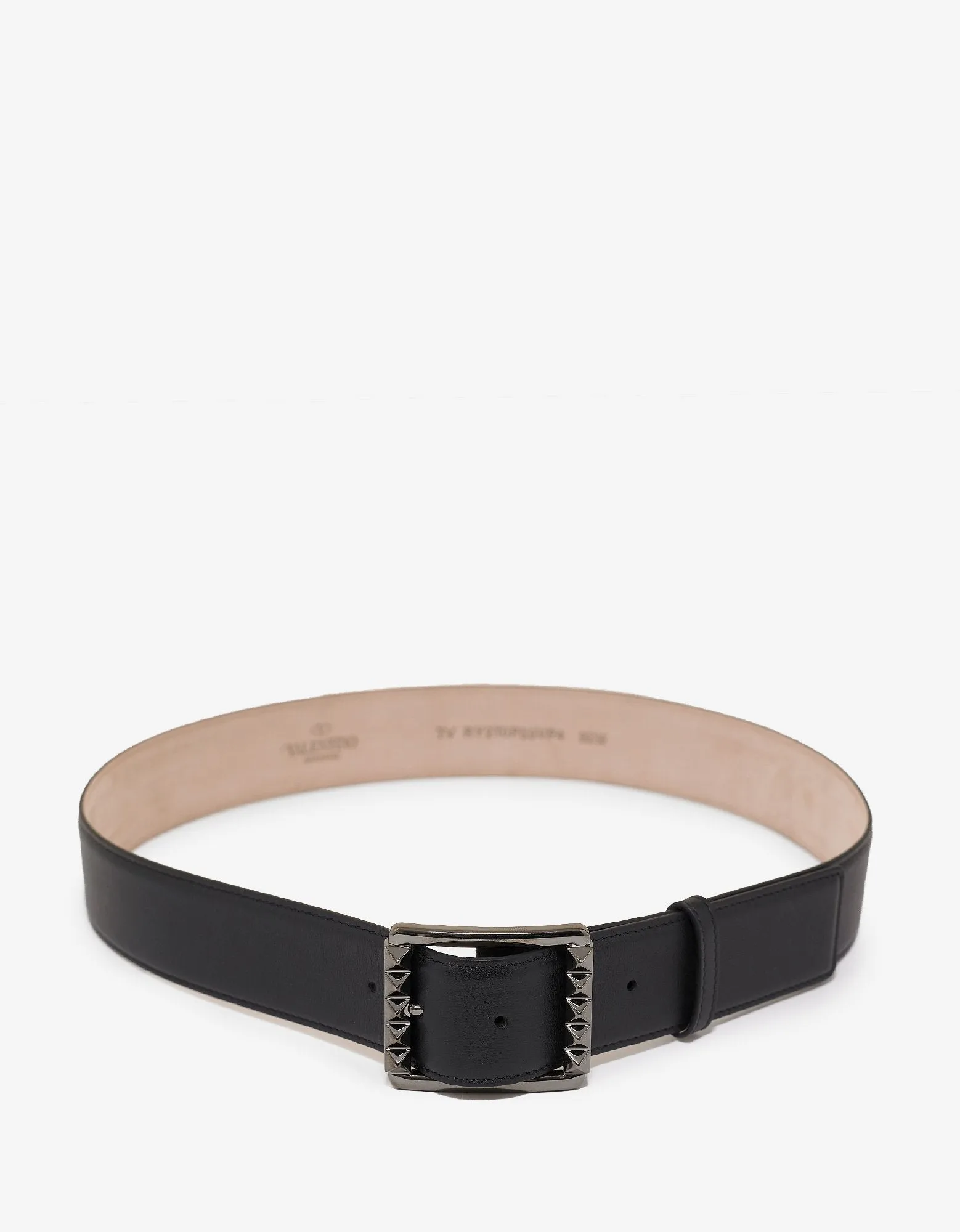 Black Rockstud Buckle Leather Belt -