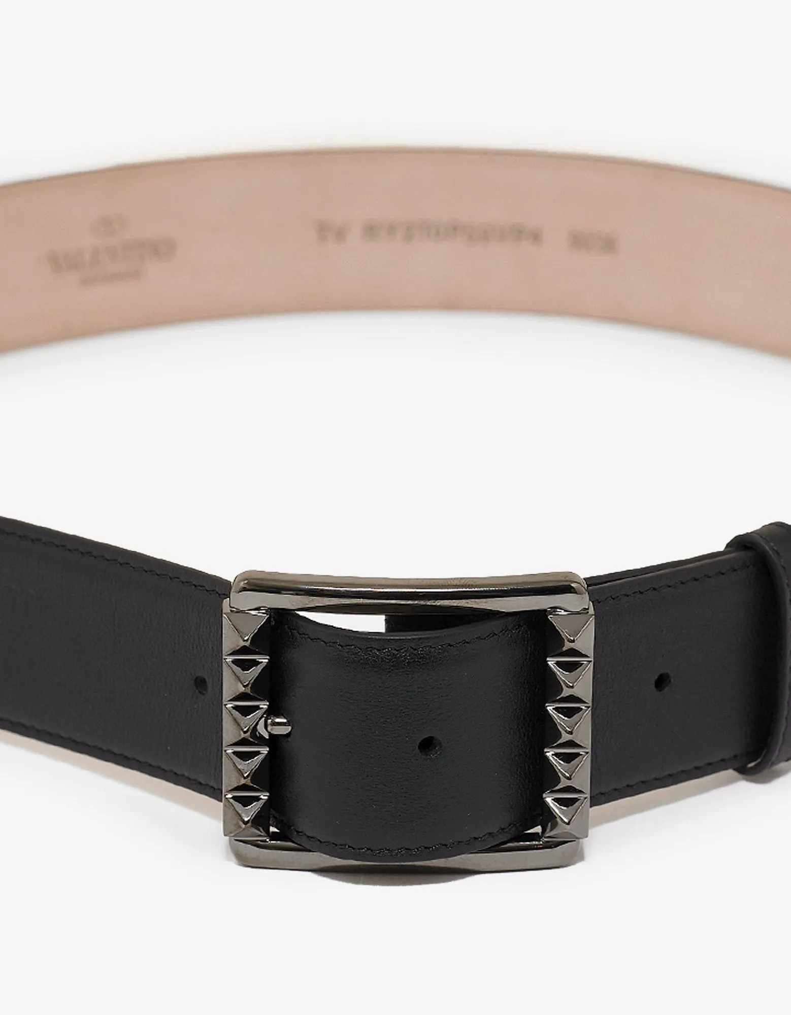 Black Rockstud Buckle Leather Belt -