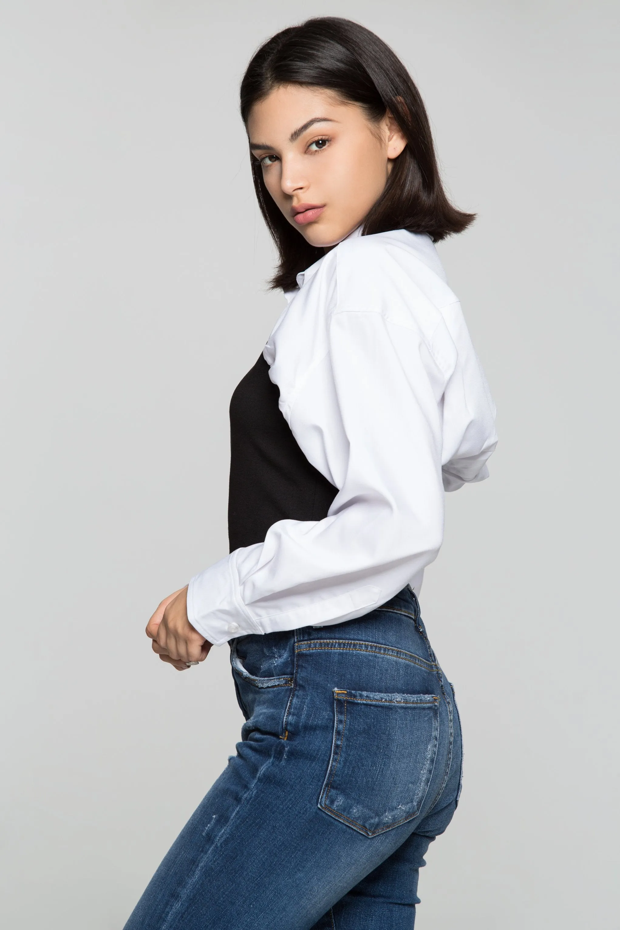 Black T-Shirt on White Raglan Sleeves Shirt