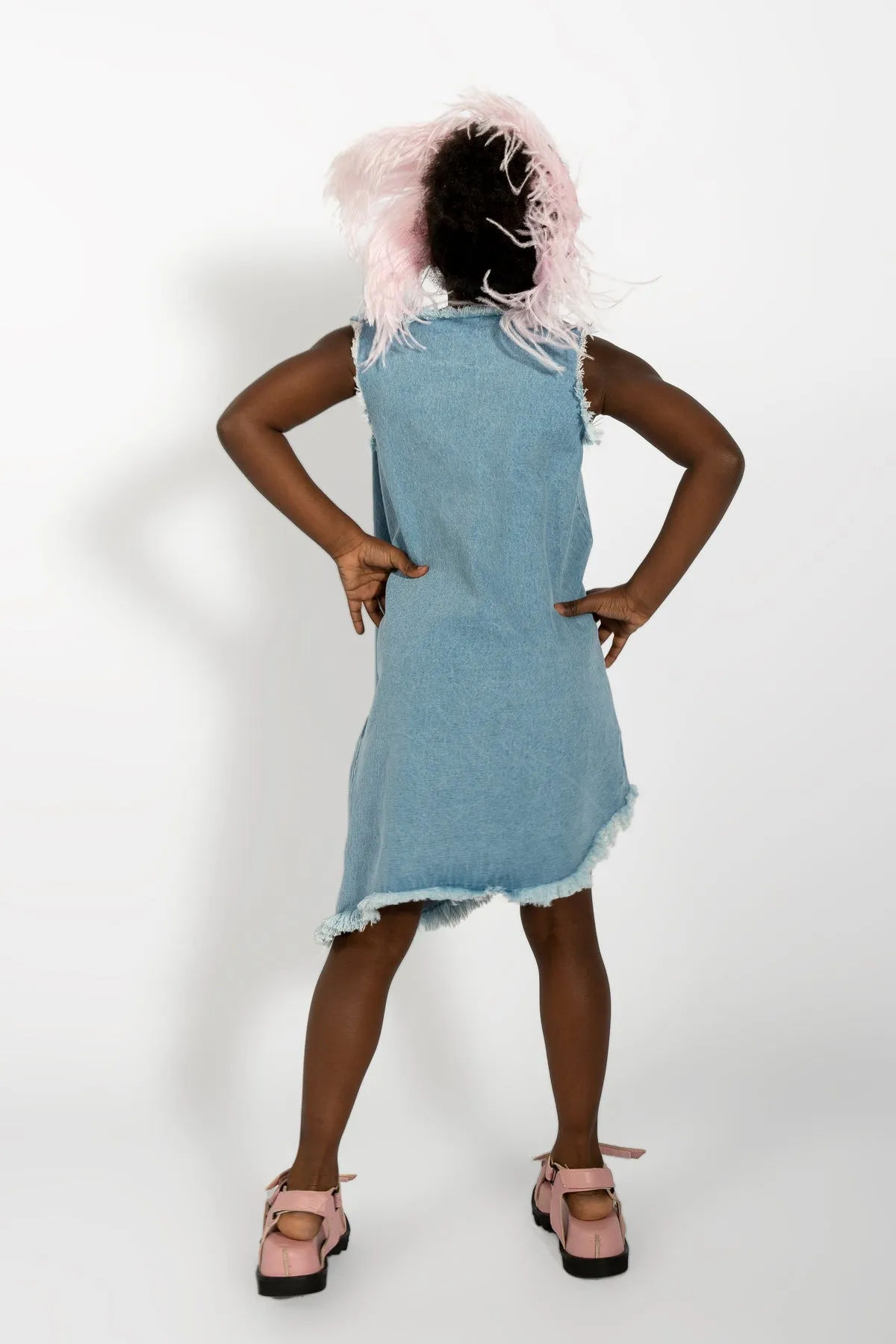 BLUE DENIM SLEEVELESS DRESS