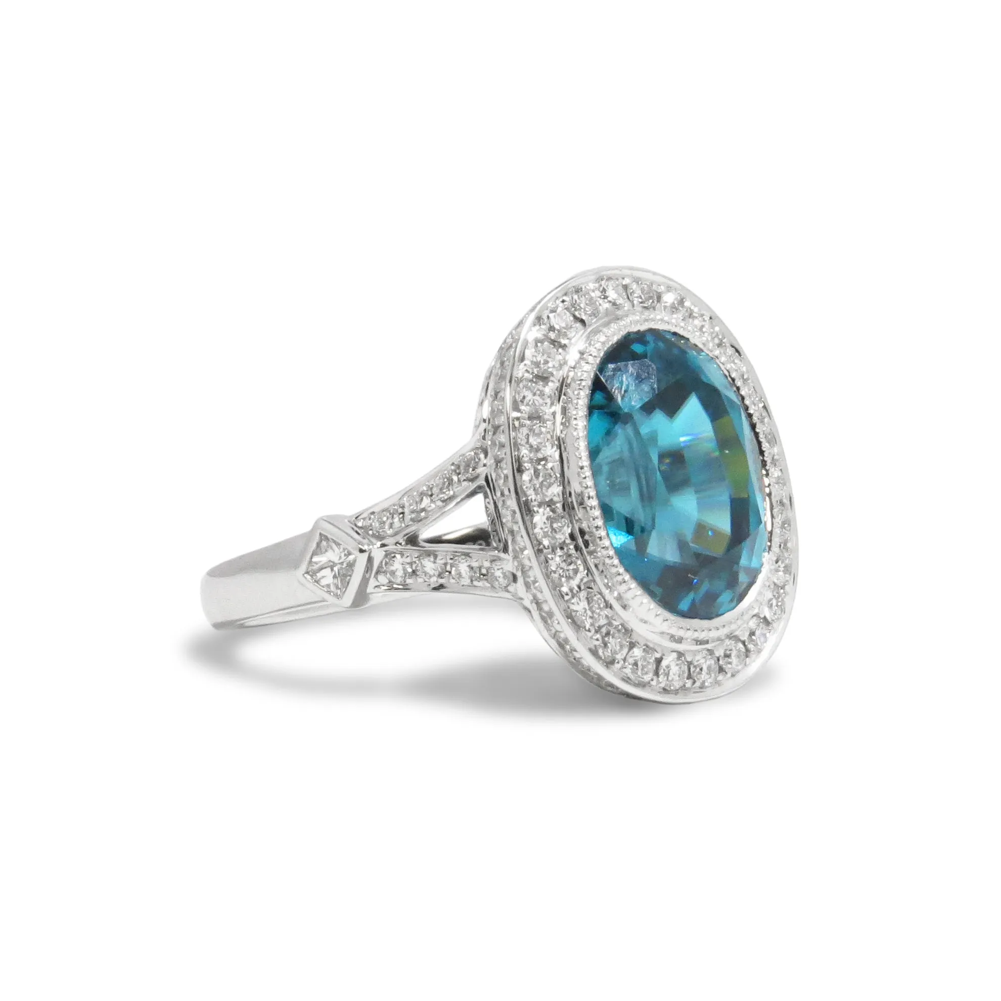 Blue Zircon and Diamond Ring