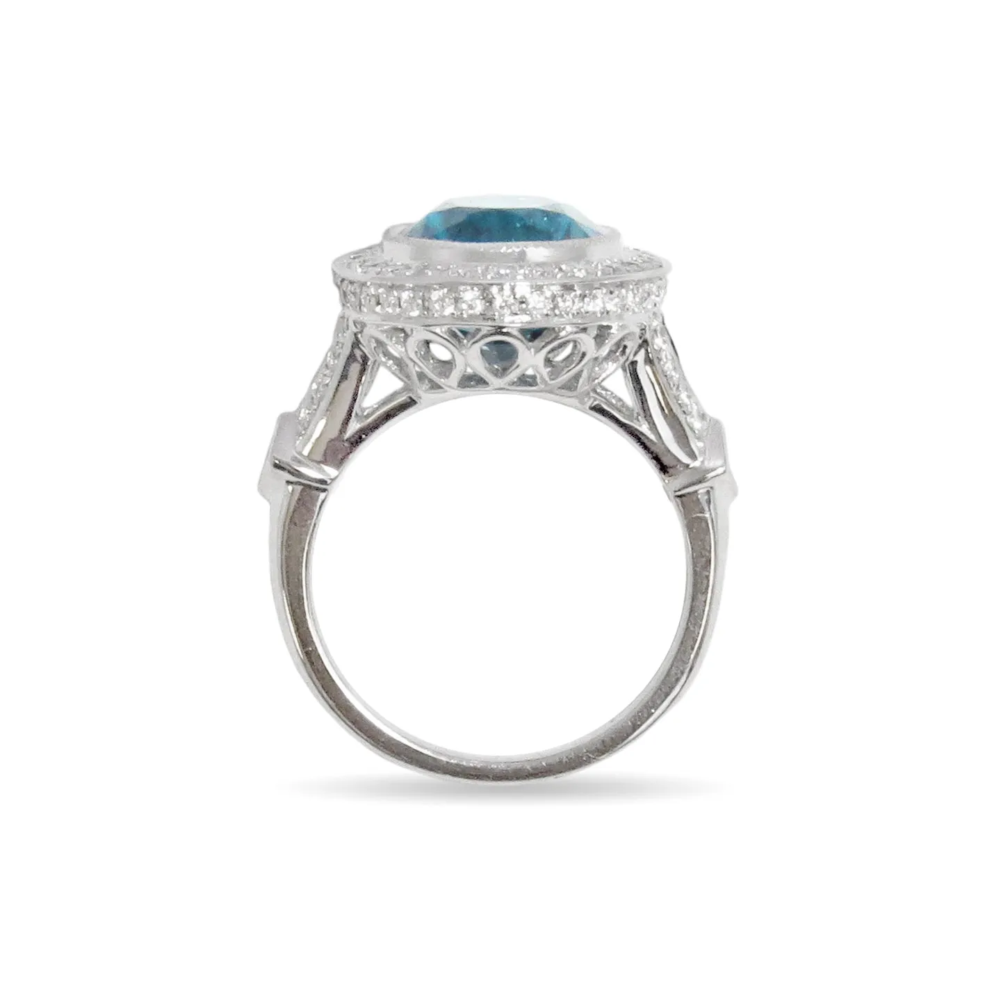 Blue Zircon and Diamond Ring