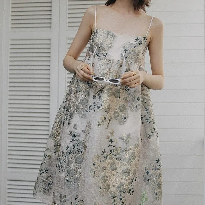 Bohemian Beige Floral Midi Dress