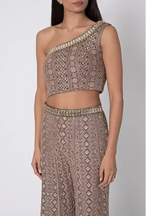 Brown Sharara With Off-shoulder Bustier