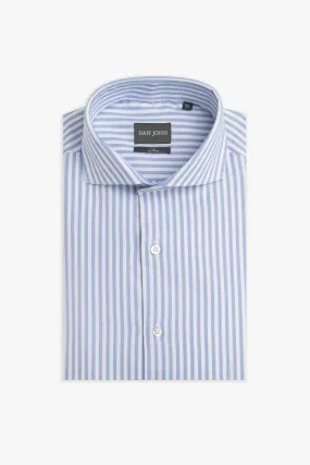 Camicia operata struttura a righe azzurra slim