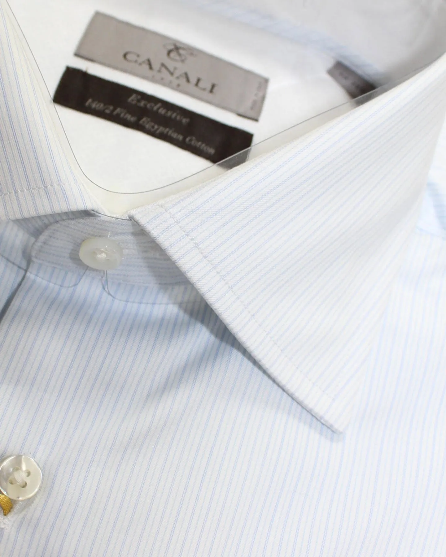 Canali Dress Shirt Exclusive White Light Blue Stripes - Modern Fit  39 - 15 1/2