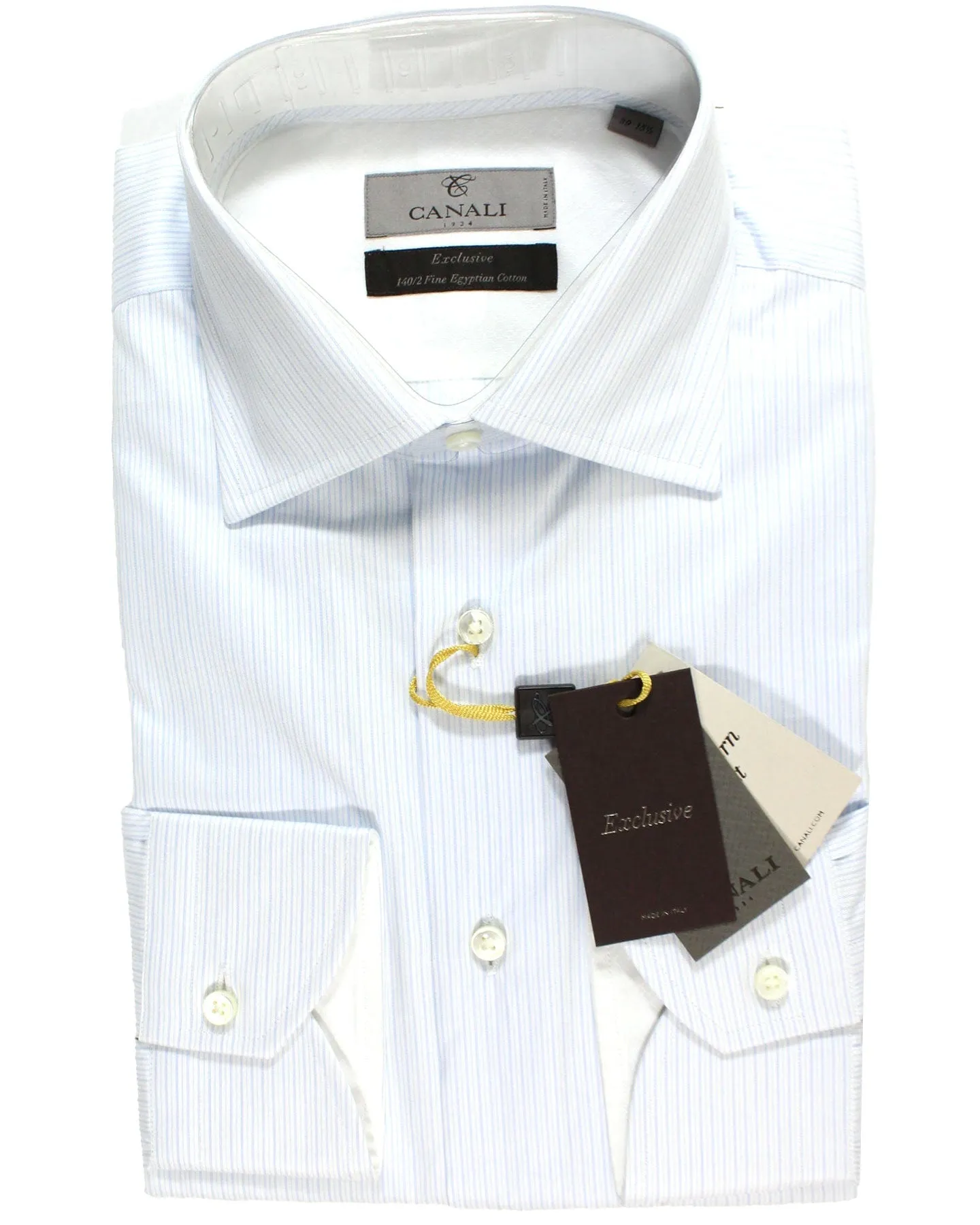 Canali Dress Shirt Exclusive White Light Blue Stripes - Modern Fit  39 - 15 1/2