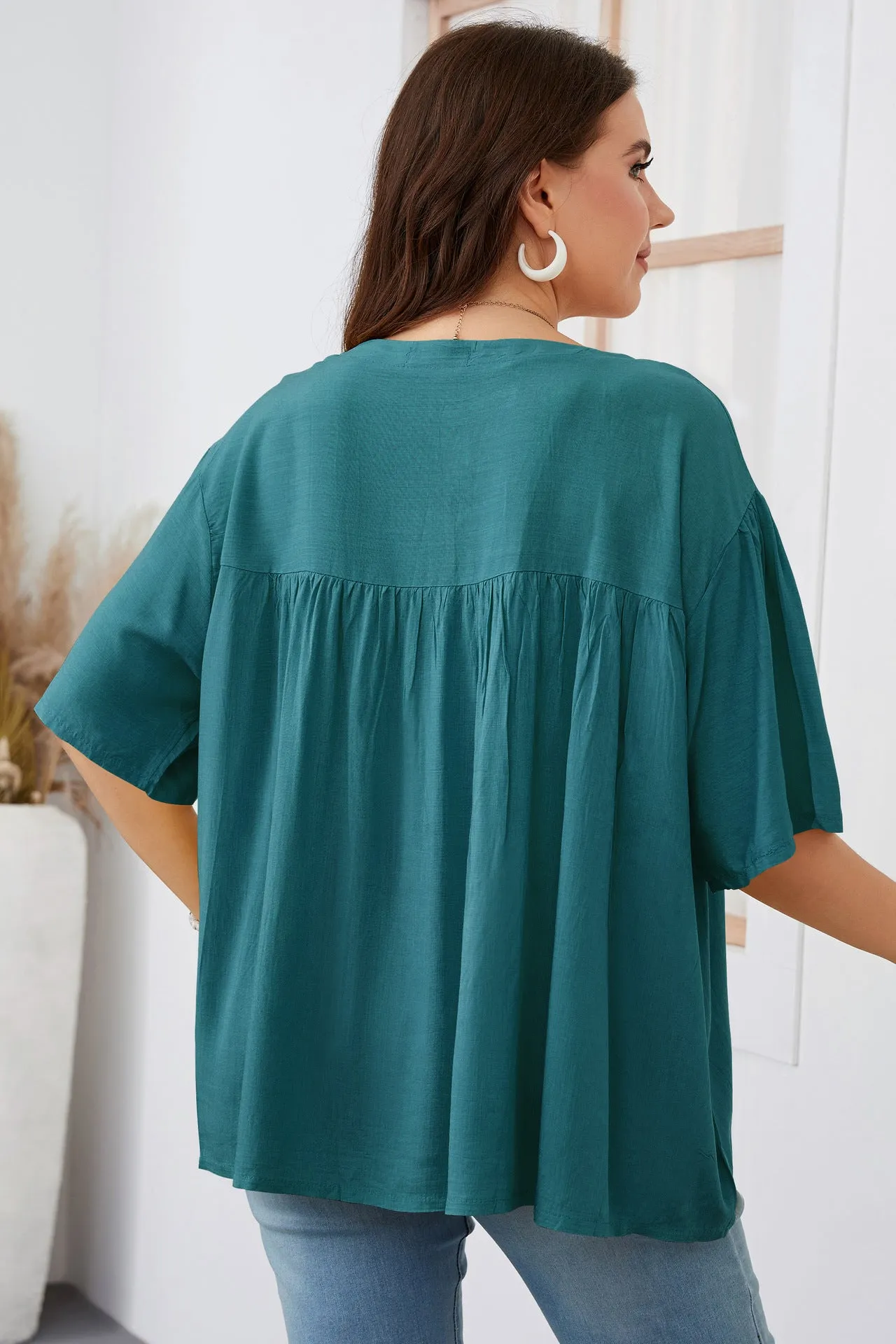 Casual Crew Neck Solid Color Top Short Sleeve Wholesale Plus Size Clothing