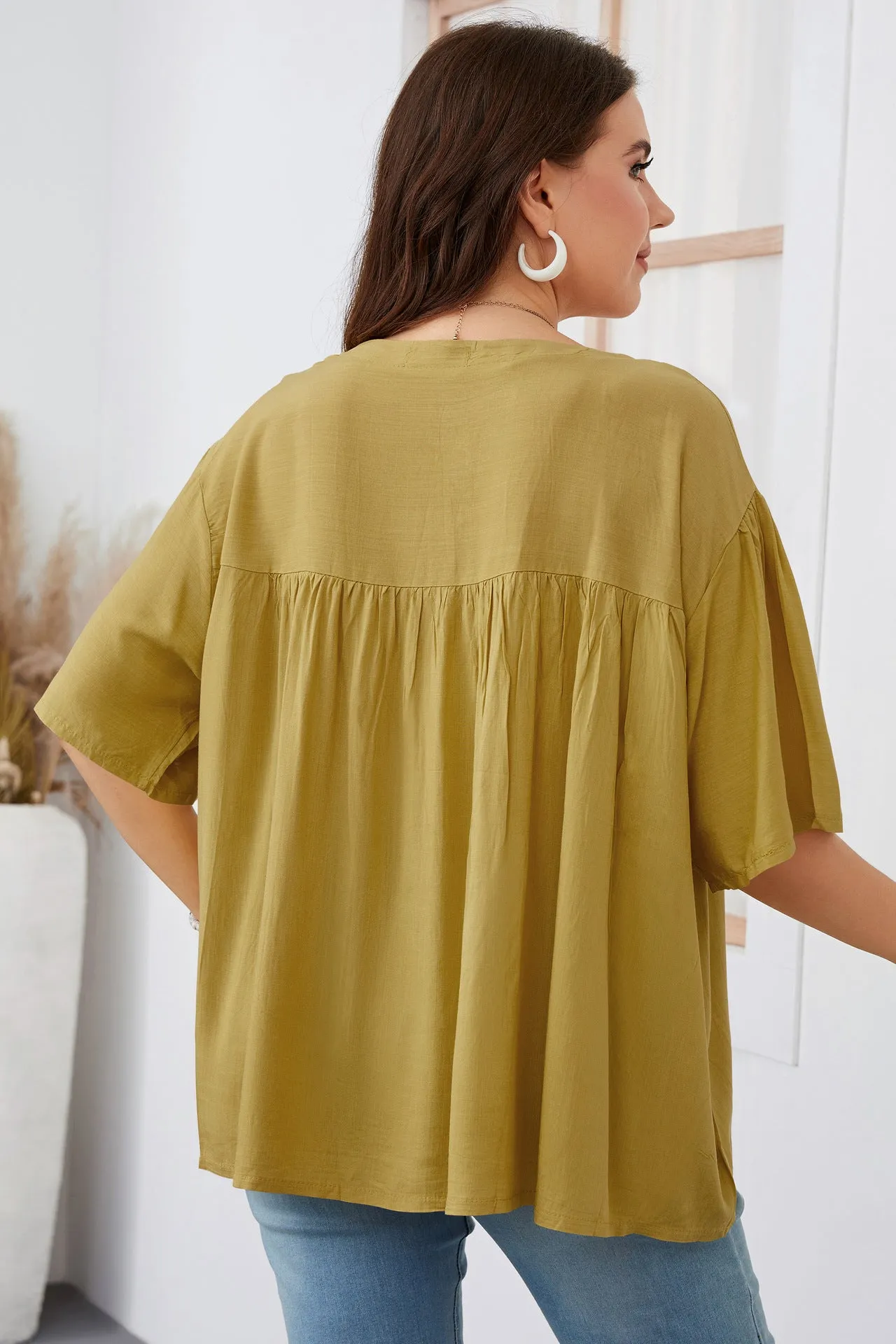 Casual Crew Neck Solid Color Top Short Sleeve Wholesale Plus Size Clothing