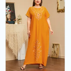 Casual Embroidered Loose Short Sleeve Maxi Dress Wholesale Plus Size Clothing