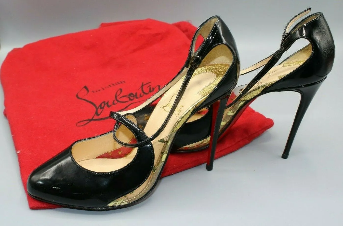 Christian Louboutin Crossettinetta 100mm Black Patent Leather Pumps Sz 37.5/7.5