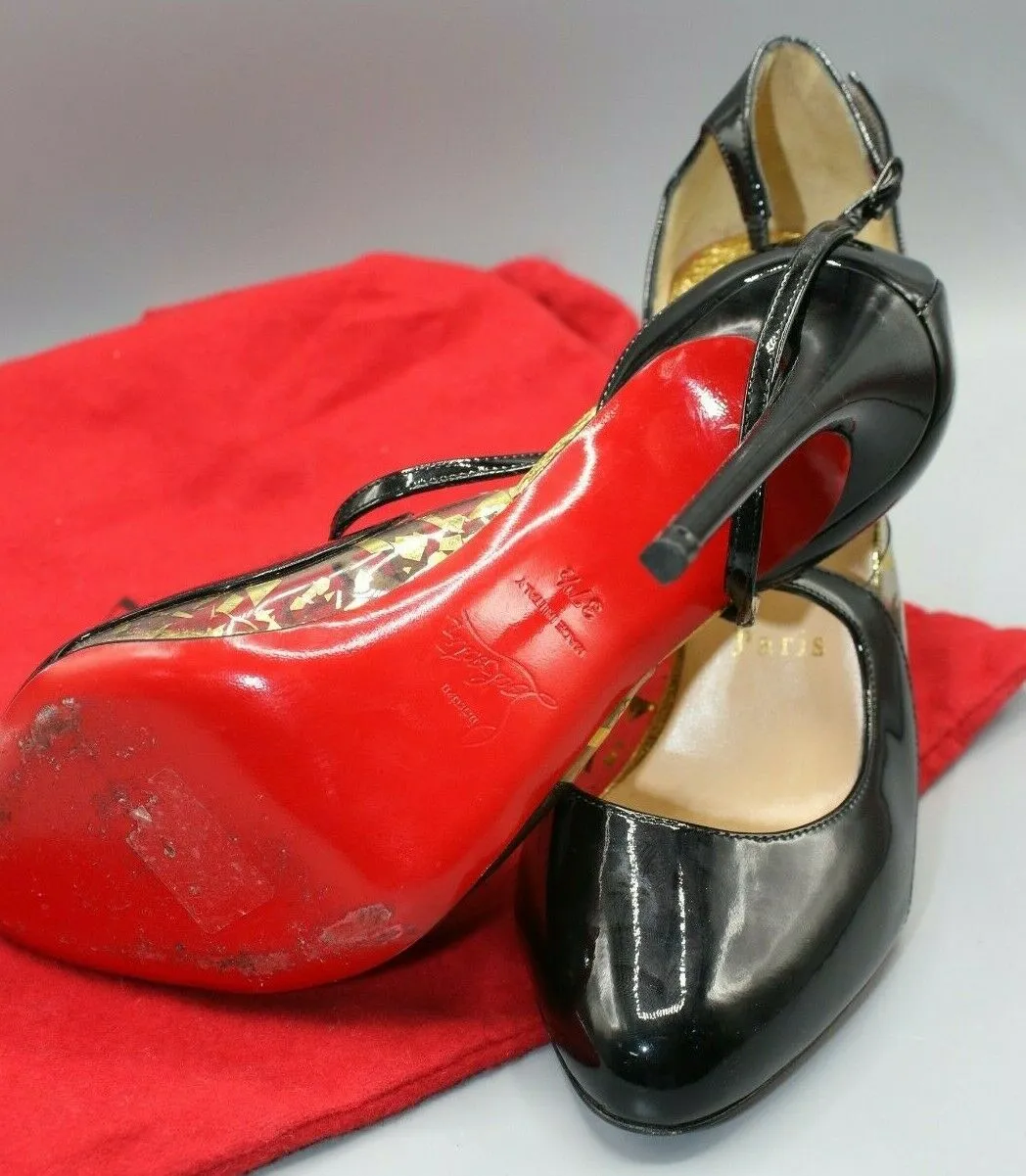 Christian Louboutin Crossettinetta 100mm Black Patent Leather Pumps Sz 37.5/7.5