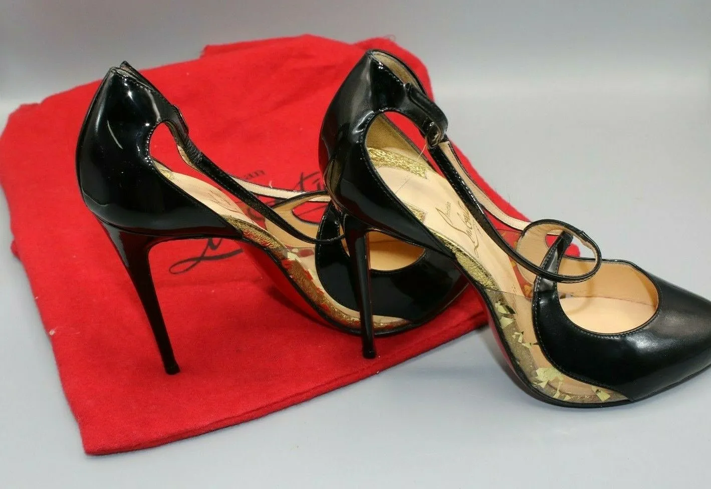 Christian Louboutin Crossettinetta 100mm Black Patent Leather Pumps Sz 37.5/7.5