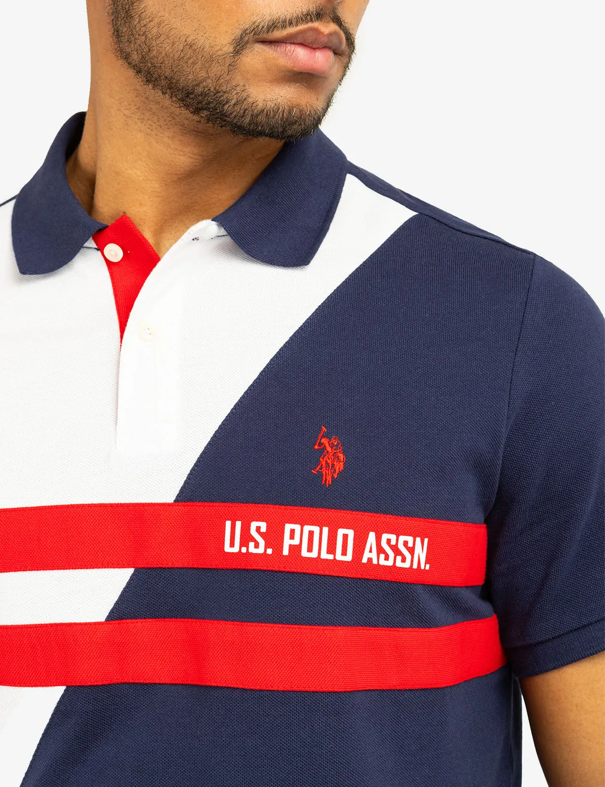 COLOR BLOCK CHEST STRIPE PIQUE POLO SHIRT