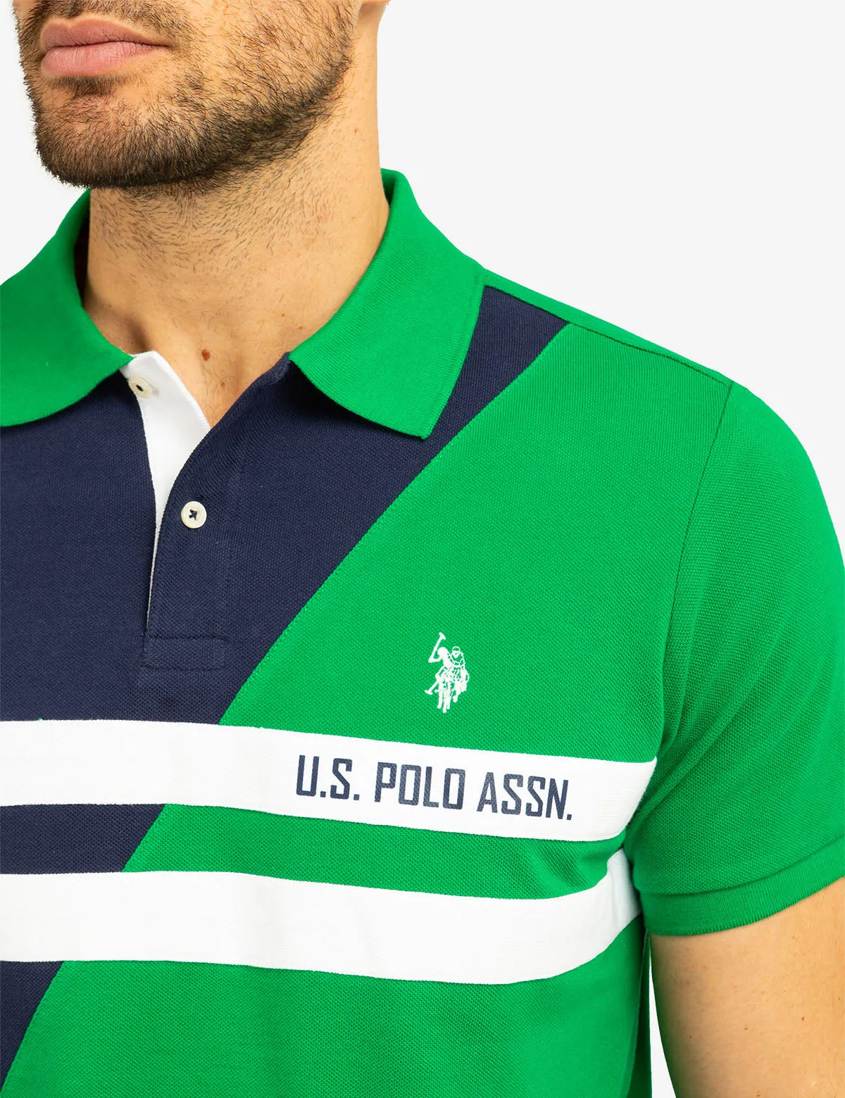 COLOR BLOCK CHEST STRIPE PIQUE POLO SHIRT