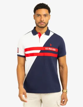 COLOR BLOCK CHEST STRIPE PIQUE POLO SHIRT