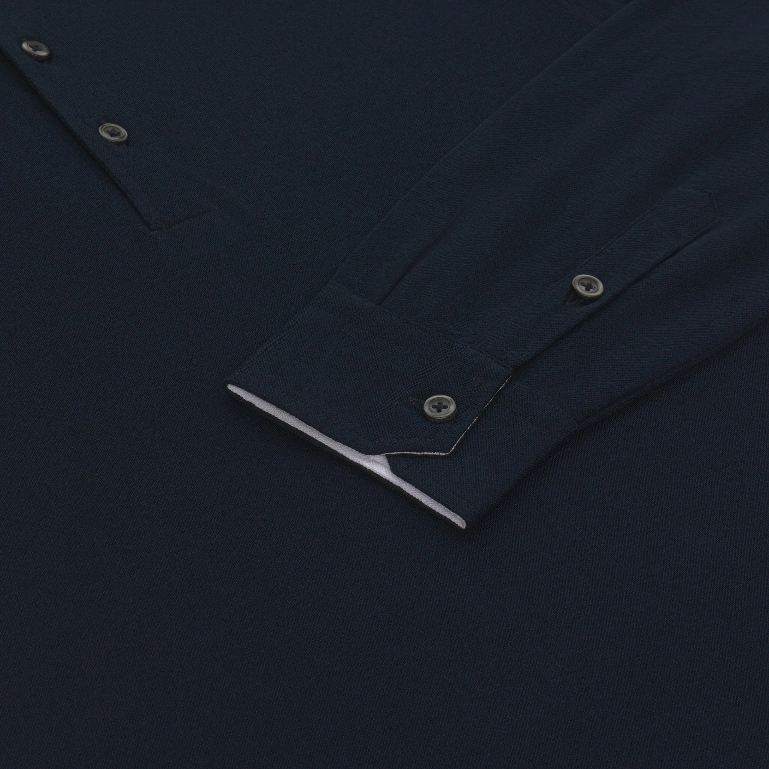 Cotton Polo Shirt in Midnight Blue with Long Sleeves