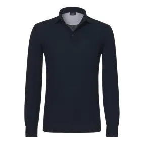 Cotton Polo Shirt in Midnight Blue with Long Sleeves