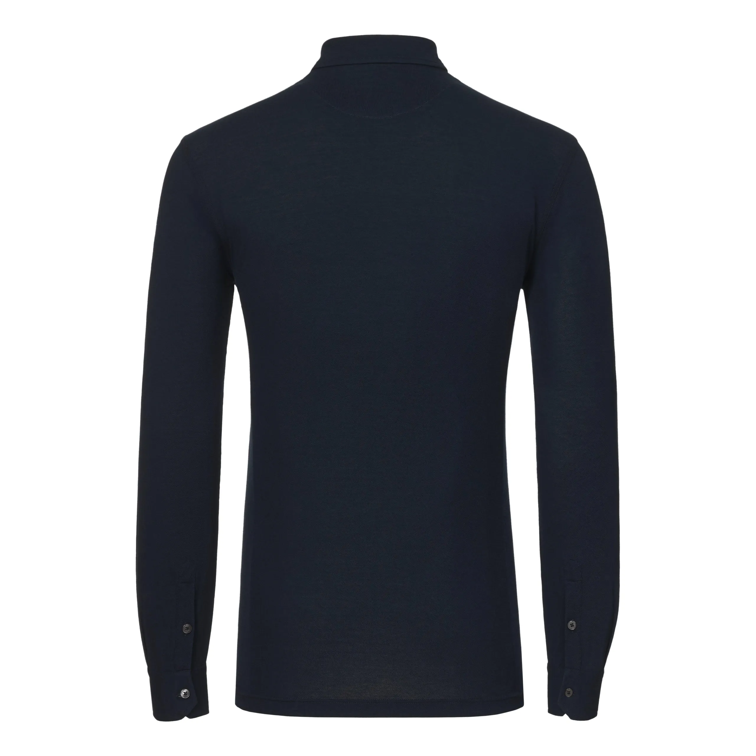 Cotton Polo Shirt in Midnight Blue with Long Sleeves