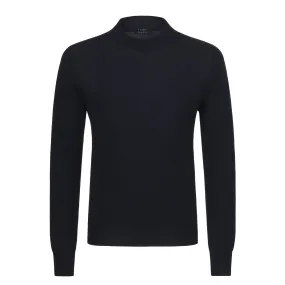 Crew-Neck Wool Pullover in Navy Blue