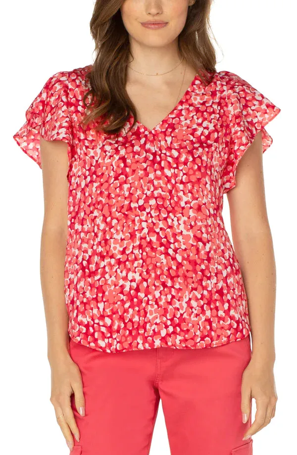 Double V Neck Flutter Sleeve | Watermelon Sugar Drop