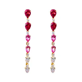 Elongate Pear Shape Drop Earrings - Ruby and Pink Sapphire