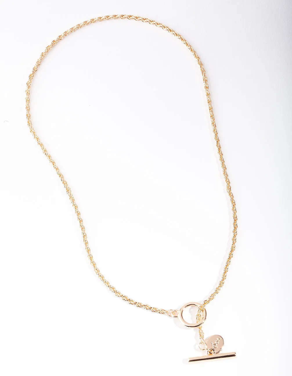 Gold Round Chain T-Bar Necklace