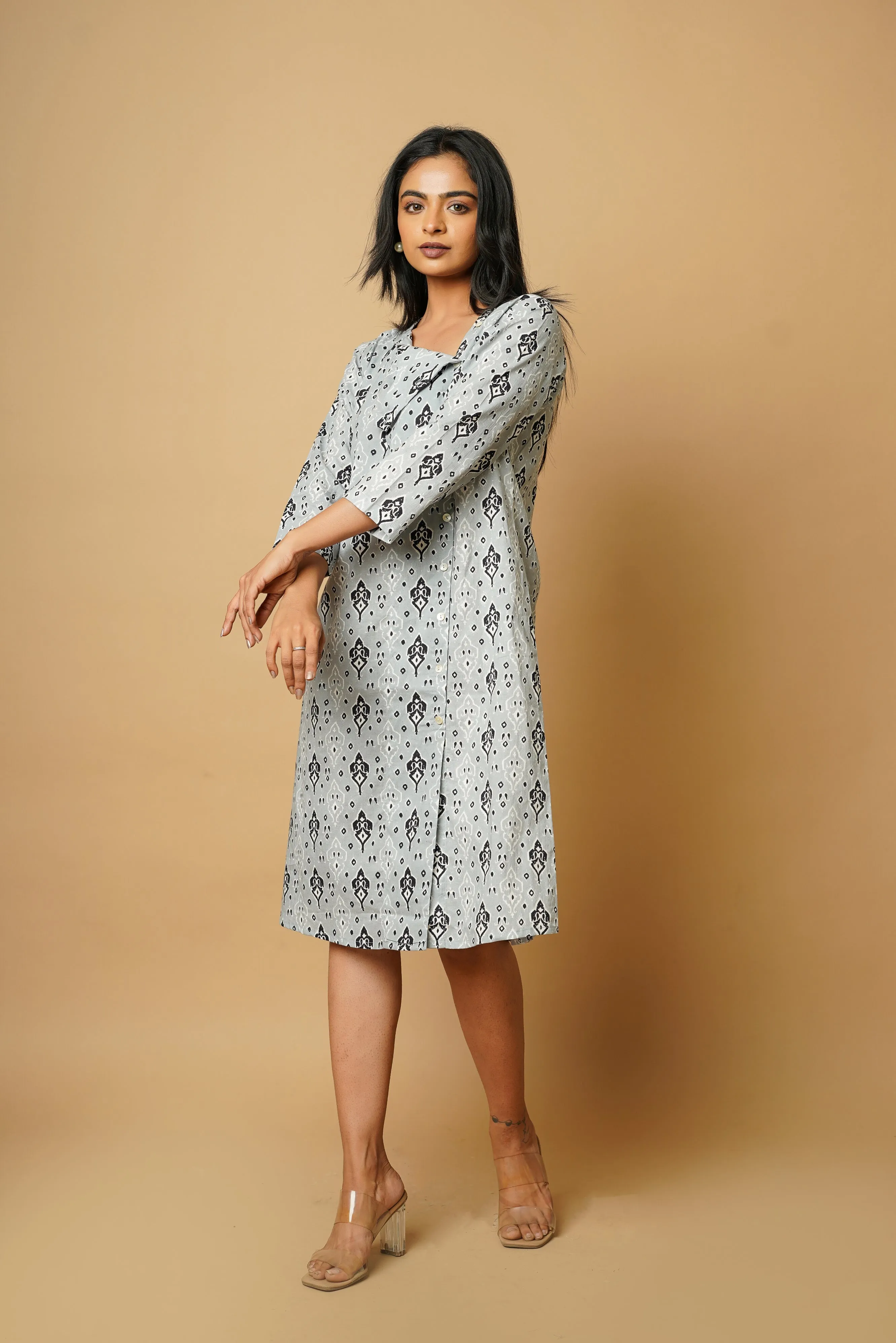 Hand Block Cotton Side-Placket Dress