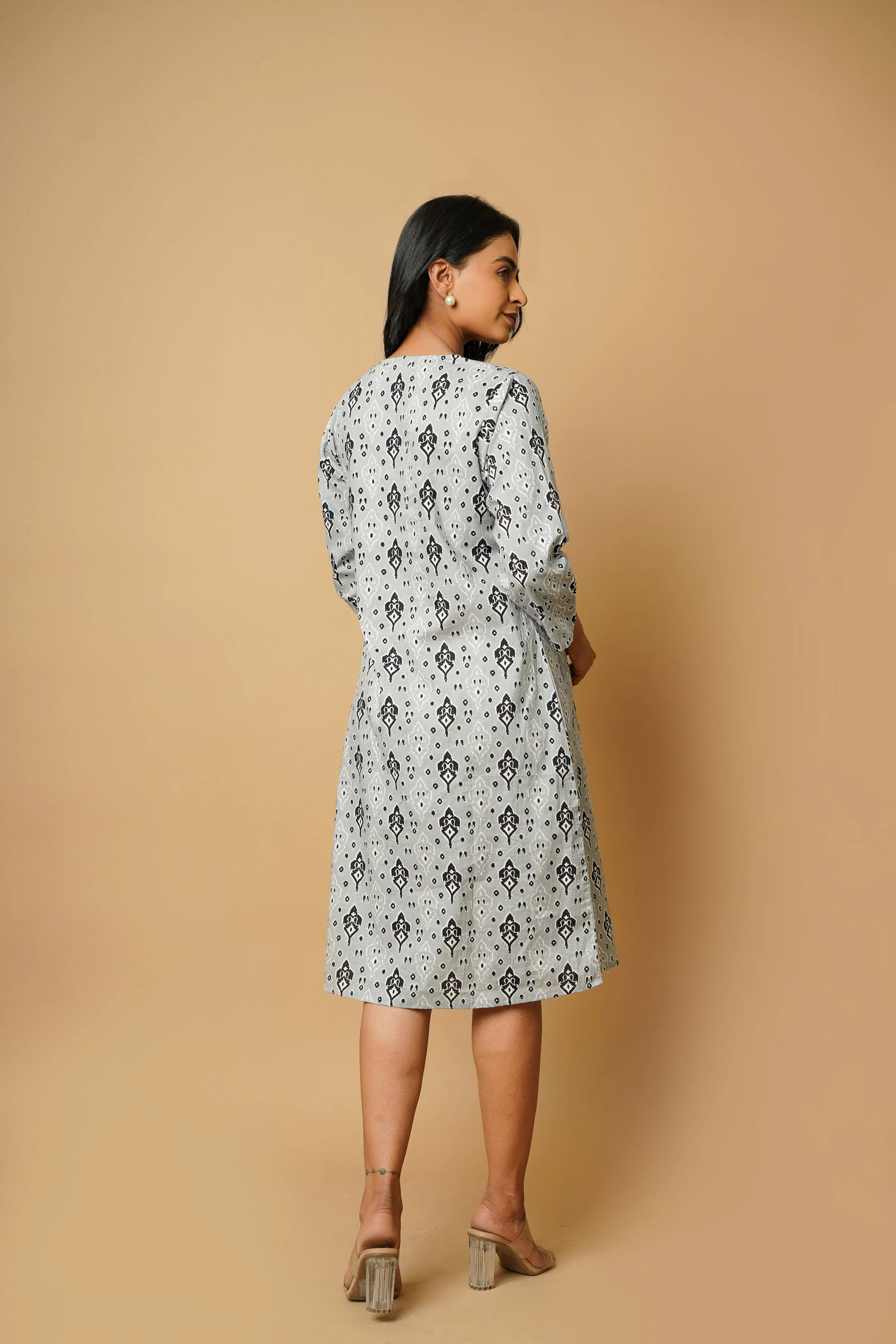 Hand Block Cotton Side-Placket Dress